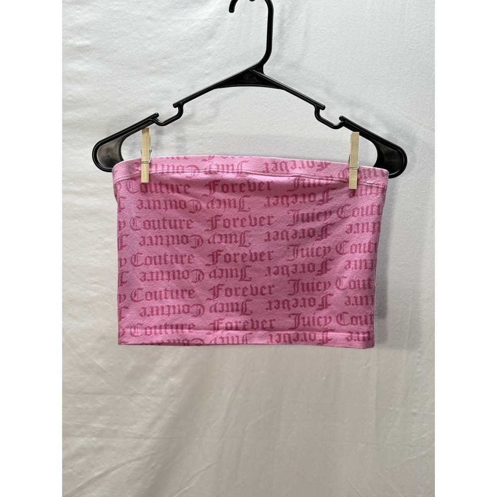 Juicy Couture Pink Logo Tube Top Bandeau Y2K Stretch Fitted Women M